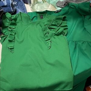 SHEIN, Vibrant Green Ruffle Blouse
